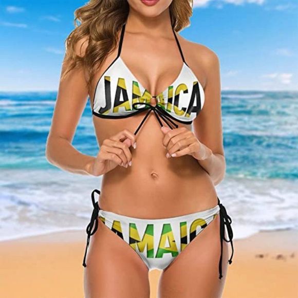 SKT T1 Women's Jamaican Flag Bikini Set Sexy Adjustable Halter Bikini - Picture 1 of 7